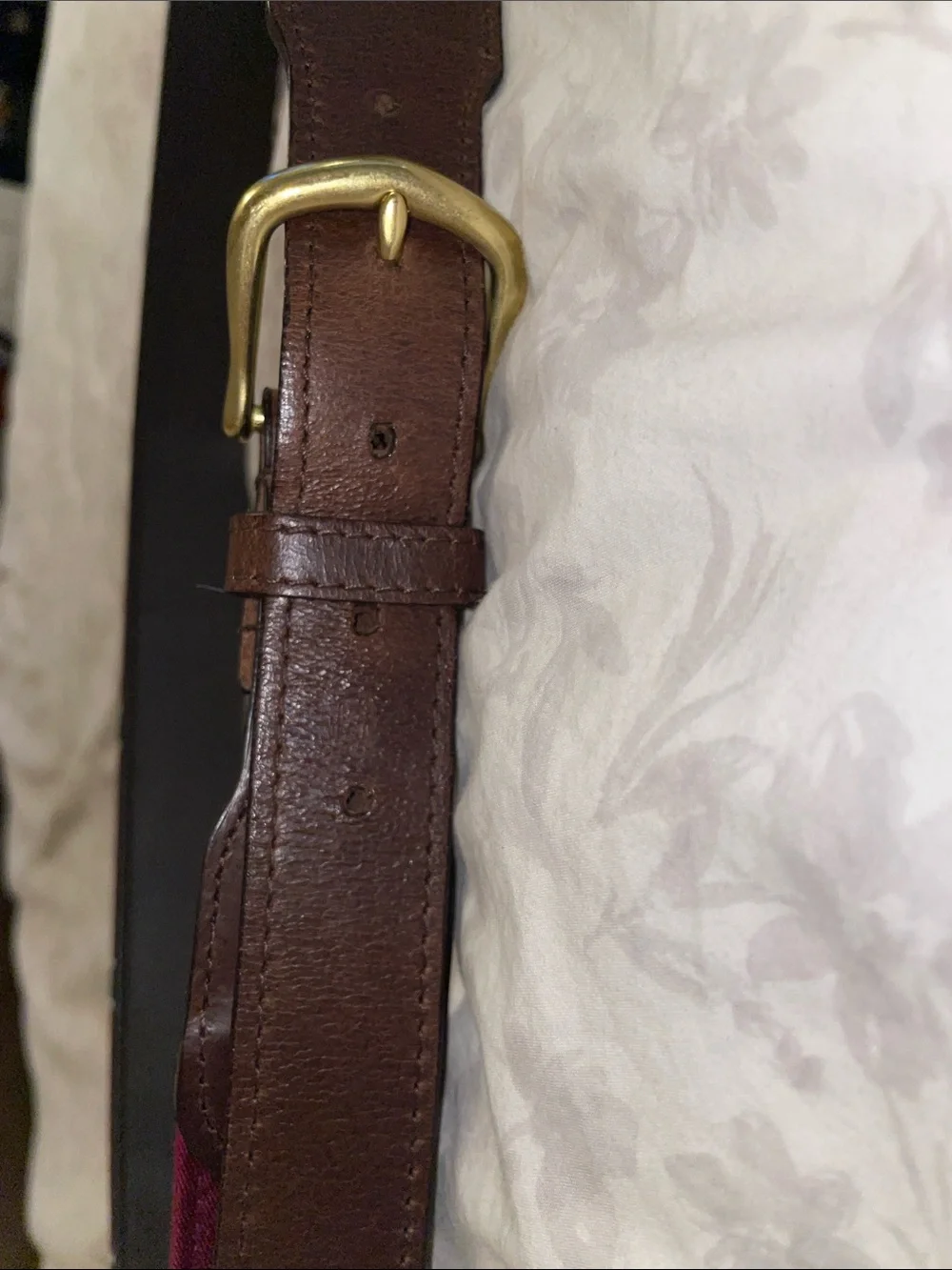 FH Wadsworth leather and fabric belt maroon and navy striped genuine leather nyc